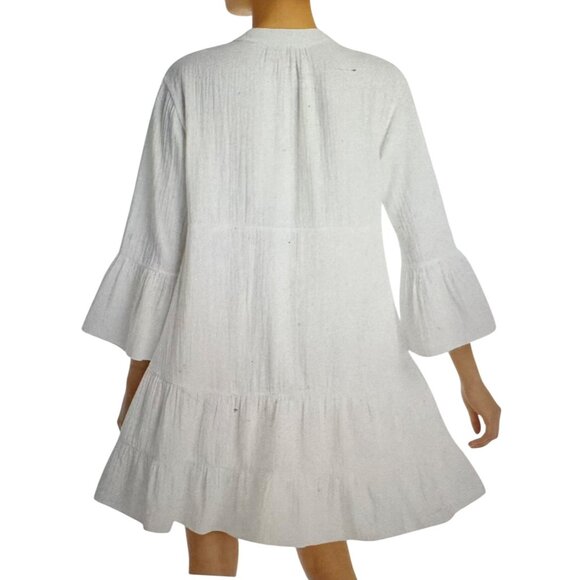 Faherty Kasey Cotton Gauze Casey Tiered Ruffle Bell 3/4 Sleeves Dress.Size Small - Picture 2 of 10